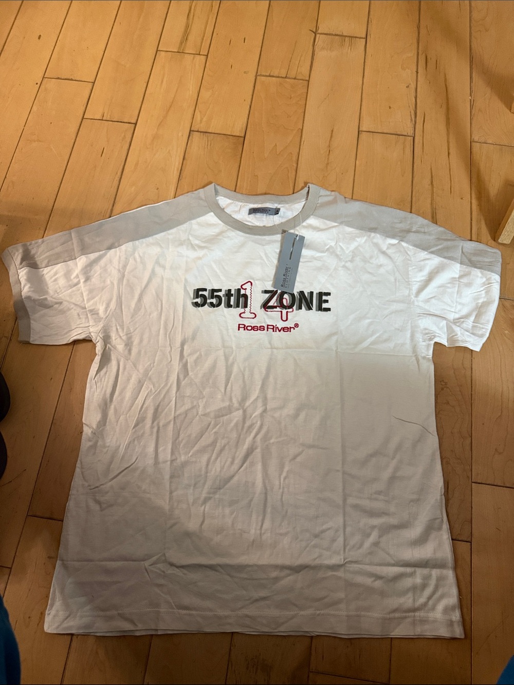White Short-Sleeve Graphic Tee with Gray Trim